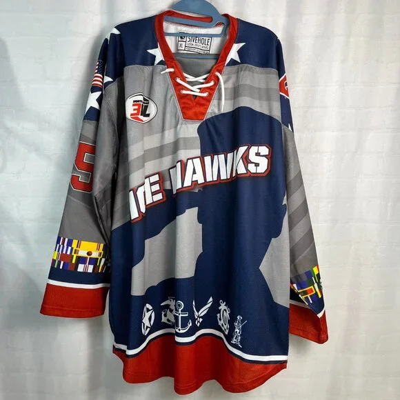 5ivehole Men's #35 Ice Hawks Hockey Jersey Shirt NA3HL Size XL Heavy America USA - Picture 2 of 11